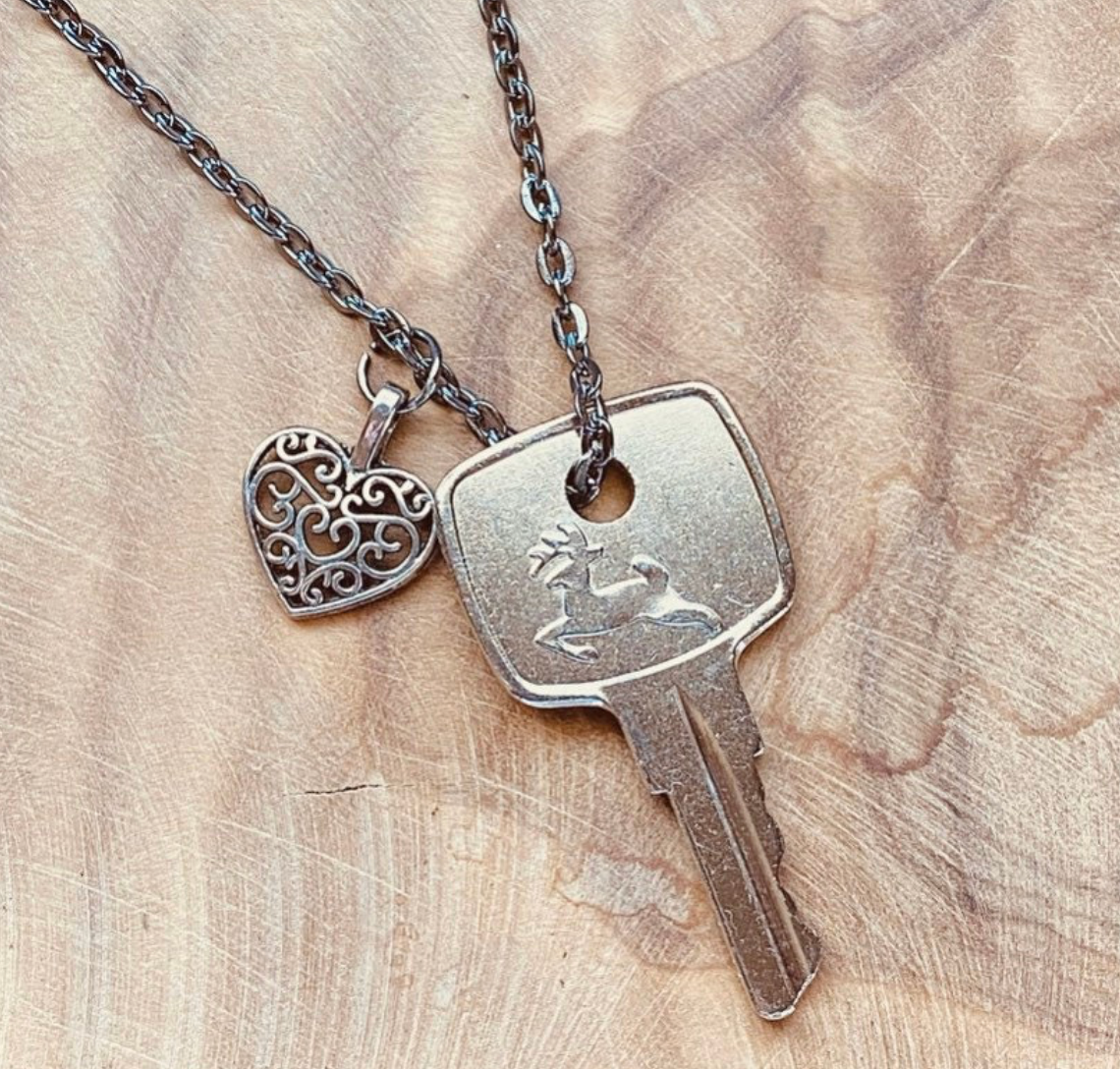 John Deere Key Necklace, Tractor Key, John Deere Keychain, Country Girl, Vintage Key, Tractor, Farmer, Farm, John Deere Charm, Dozer, Chain, AR51481
