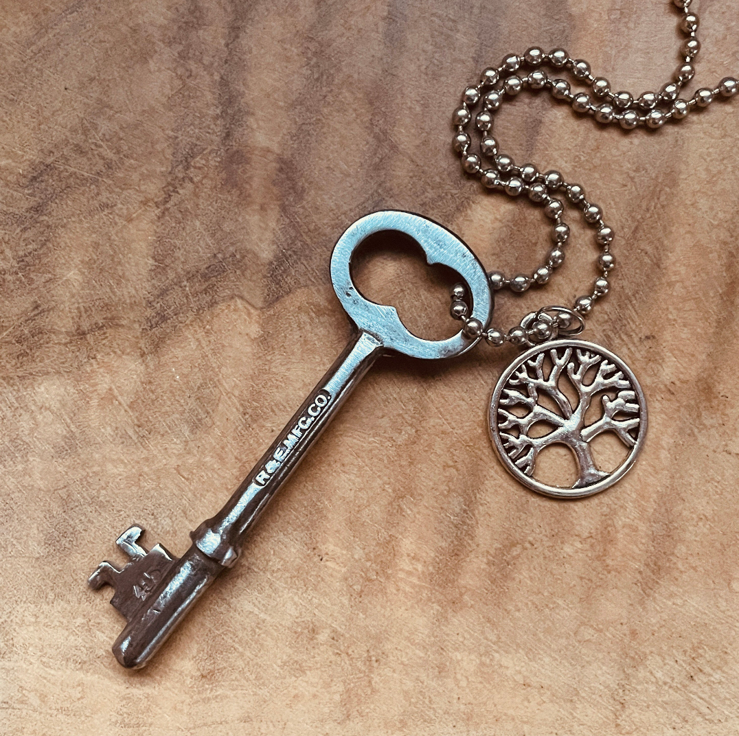 Vintage Skeleton Key Necklace or Keychain, Authentic Antique Key Jewelry, Rustic Accessory, Choose Chain and Charm