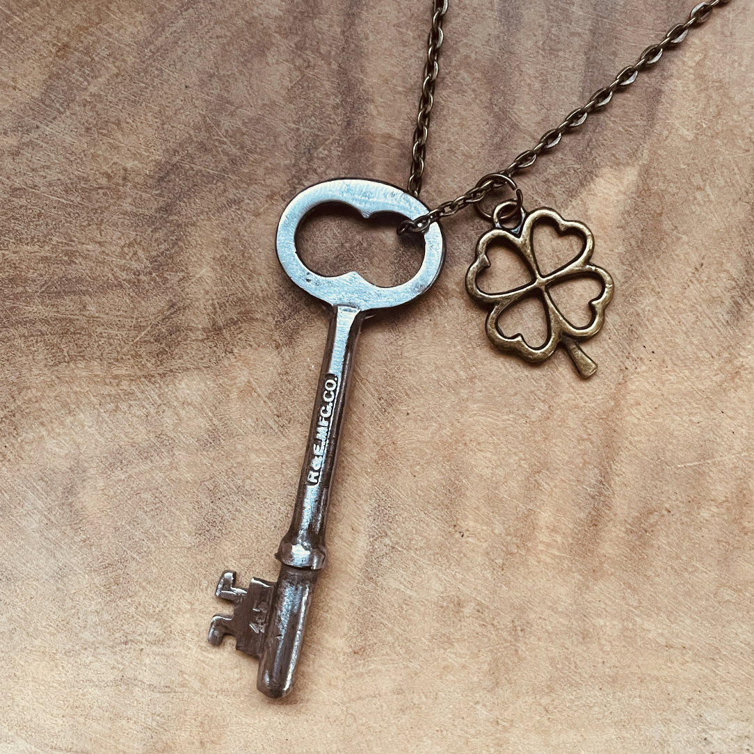 Vintage Skeleton Key Necklace or Keychain, Authentic Antique Key Jewelry, Rustic Accessory, Choose Chain and Charm