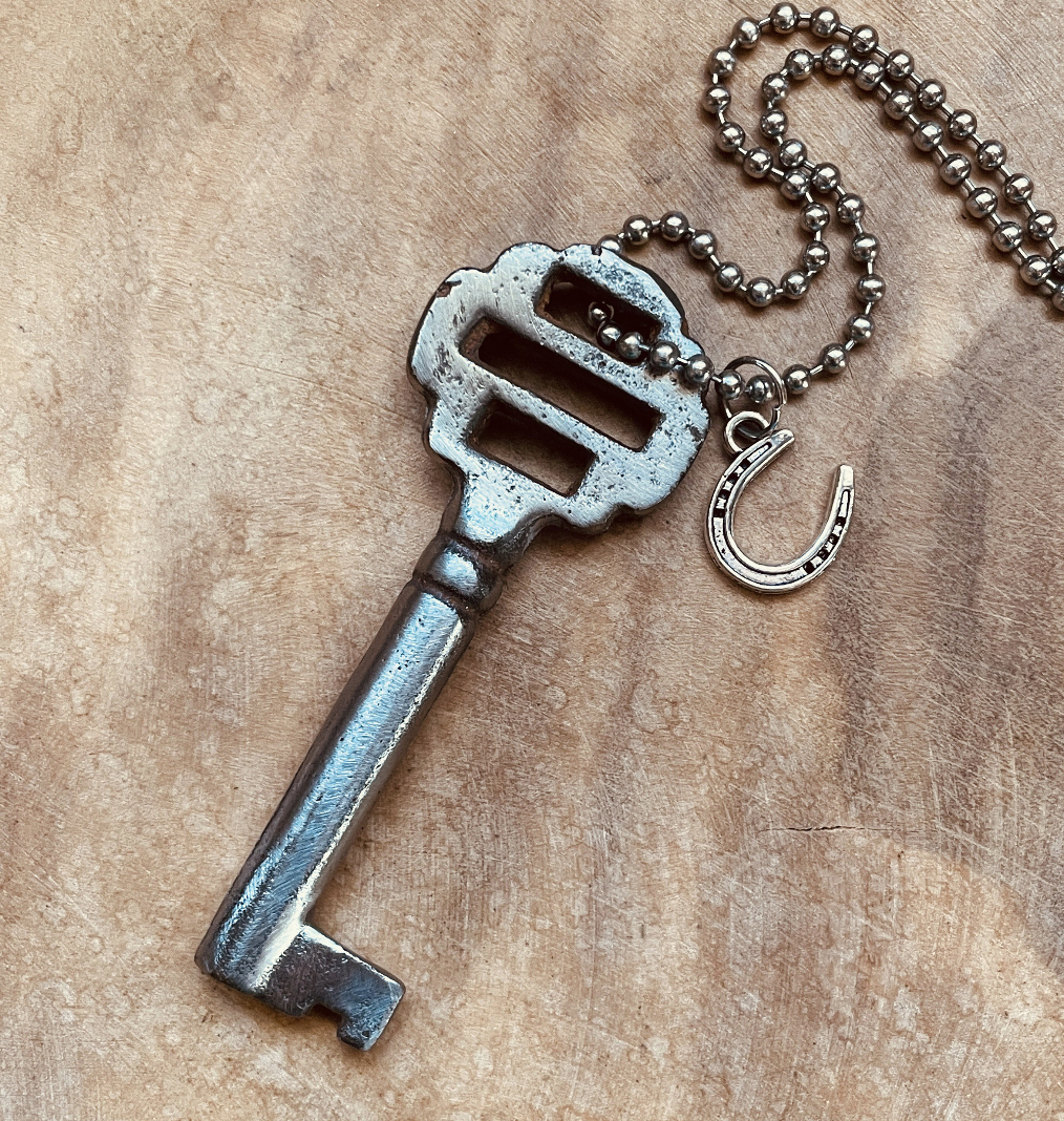Vintage Skeleton Key Necklace or Keychain, Authentic Antique Key Jewelry, German Key, Rustic Upcycled Pendant, Choose Chain and Charm