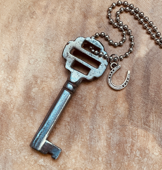 Vintage Skeleton Key Necklace or Keychain, Authentic Antique Key Jewelry, German Key, Rustic Upcycled Pendant, Choose Chain and Charm