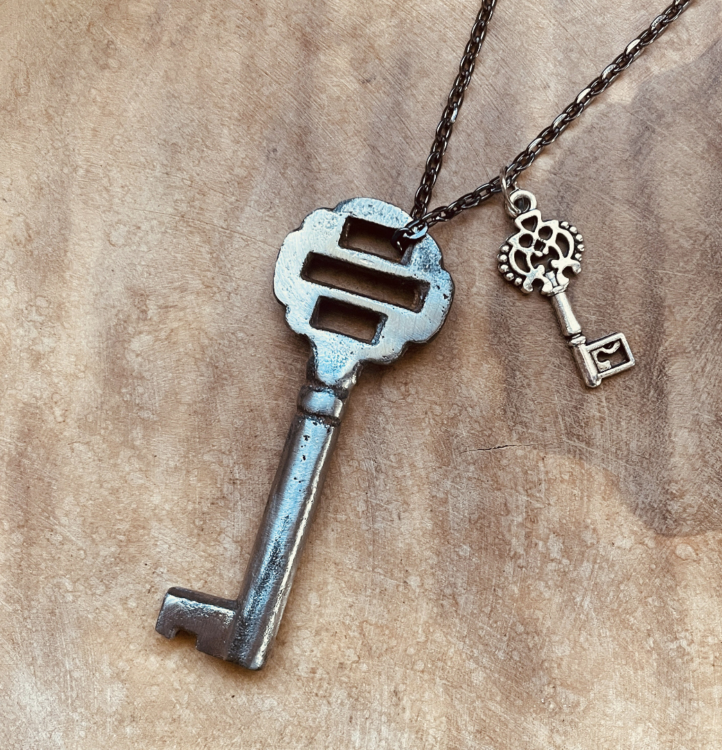 Vintage Skeleton Key Necklace or Keychain, Authentic Antique Key Jewelry, German Key, Rustic Upcycled Pendant, Choose Chain and Charm