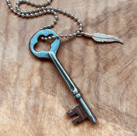 Authentic Vintage Skeleton Key Necklace or Keychain, Upcycled Key Jewelry, Rustic Key Pendant, Choose Your Chain & Charm