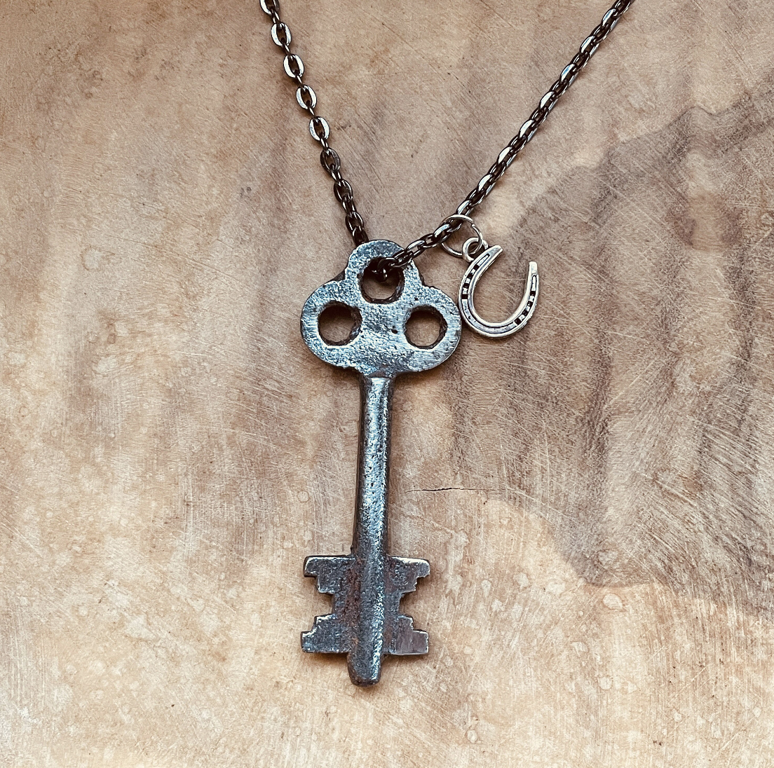 Vintage Skeleton Key Necklace or Keychain, Authentic Upcycled Key Jewelry, Rustic Antique Key Pendant, Choose Chain & Charm