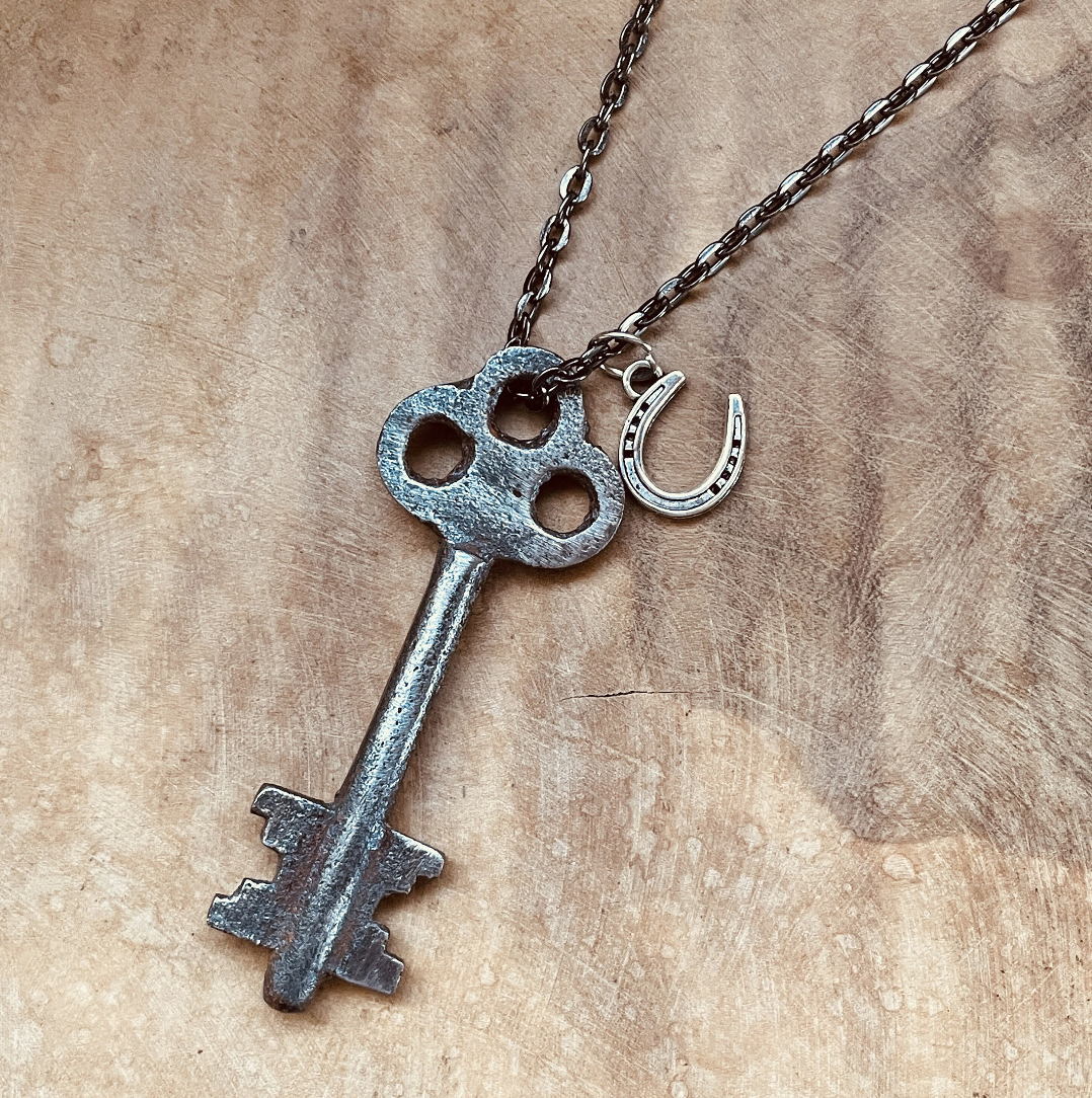 Vintage Skeleton Key Necklace or Keychain, Authentic Upcycled Key Jewelry, Rustic Antique Key Pendant, Choose Chain & Charm