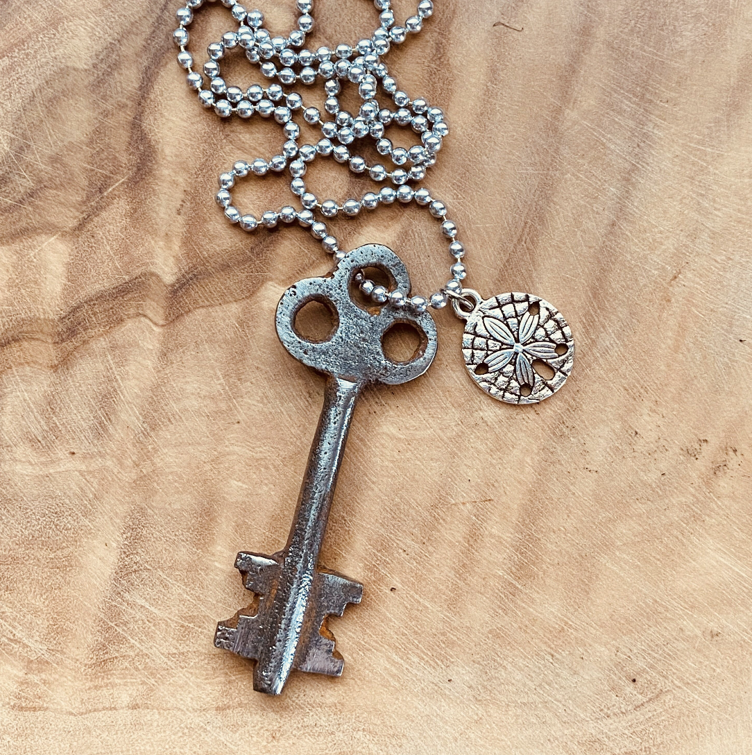 Vintage Skeleton Key Necklace or Keychain, Authentic Upcycled Key Jewelry, Rustic Antique Key Pendant, Choose Chain & Charm