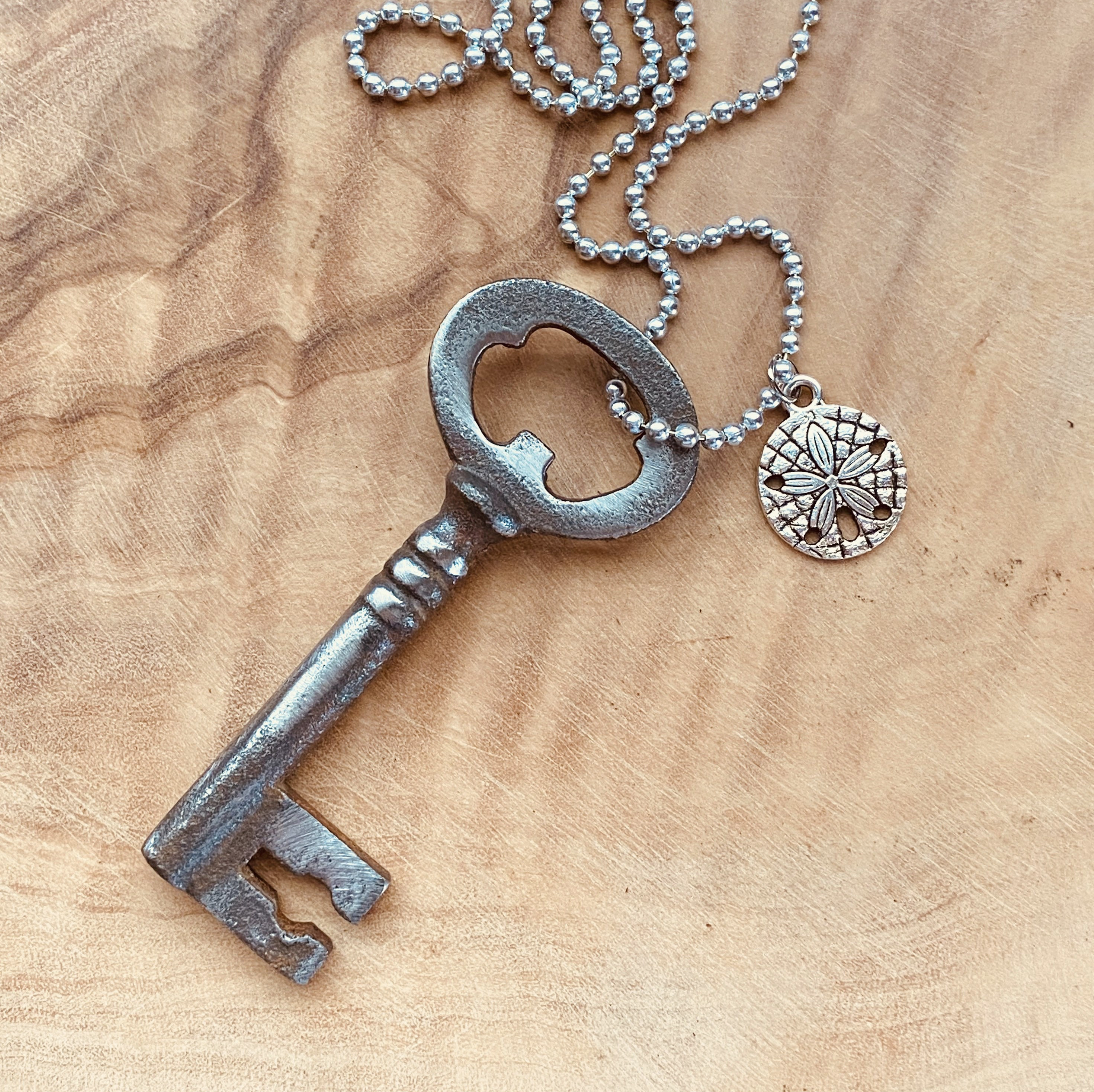 Authentic Vintage Skeleton Key Necklace or Keychain, Upcycled Key Jewelry, Rustic Antique Key Pendant, Choose Chain & Charm