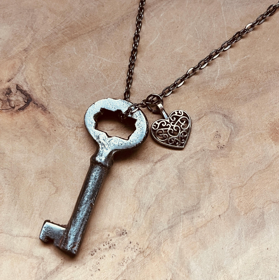 Vintage Skeleton Key Necklace or Keychain, Authentic Upcycled Key Jewelry, Rustic Antique Key Pendant, Custom Chain & Charm Options