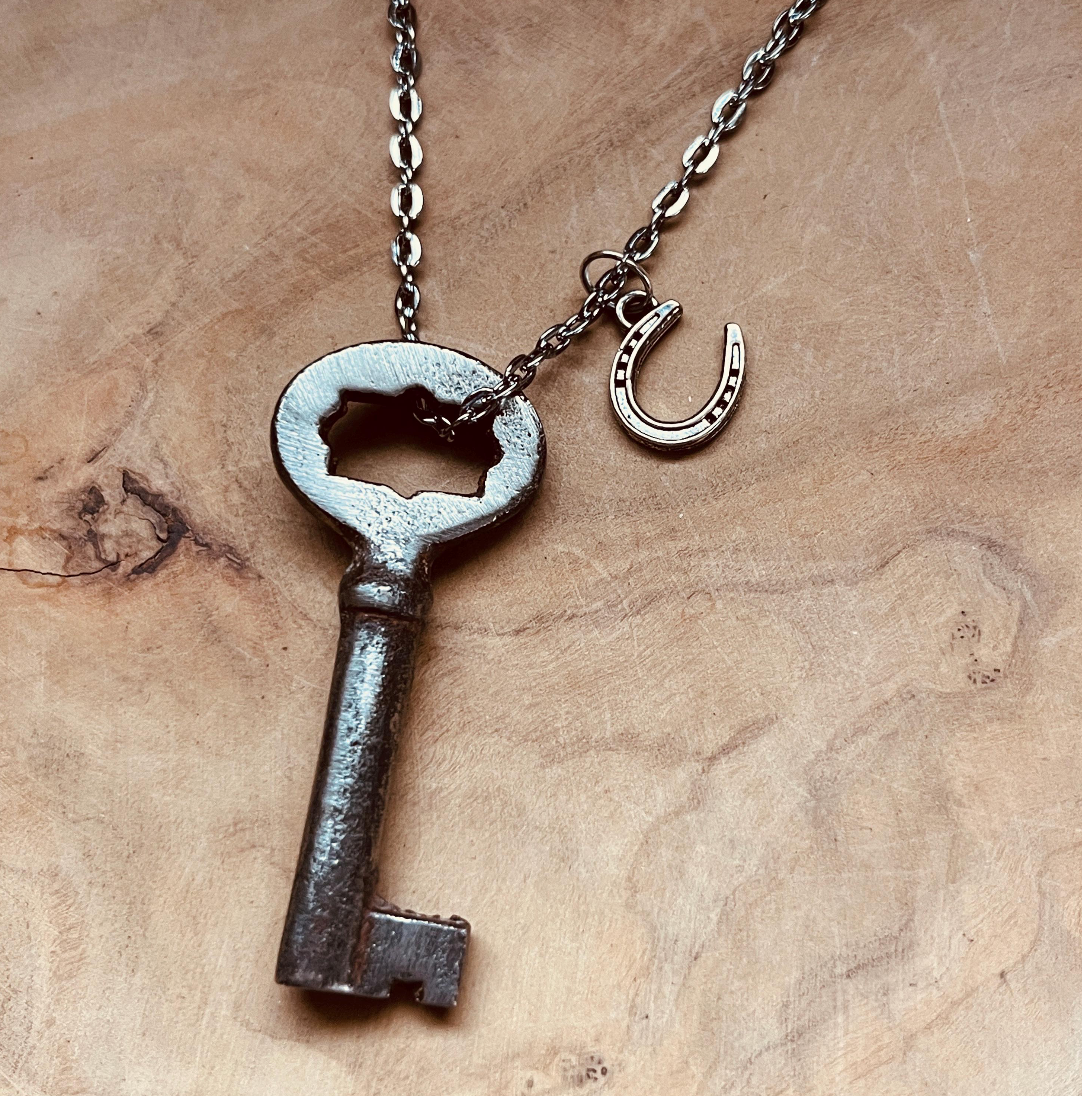 Vintage Skeleton Key Necklace or Keychain, Authentic Upcycled Key Jewelry, Rustic Antique Key Pendant, Custom Chain & Charm Options