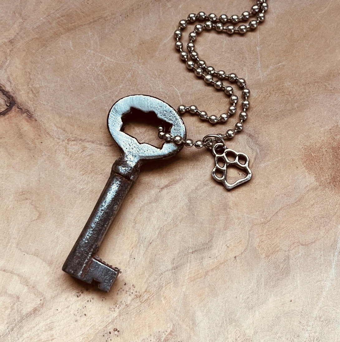 Vintage Skeleton Key Necklace or Keychain, Authentic Upcycled Key Jewelry, Rustic Antique Key Pendant, Custom Chain & Charm Options