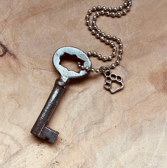 Vintage Skeleton Key Necklace or Keychain, Authentic Upcycled Key Jewelry, Rustic Antique Key Pendant, Custom Chain & Charm Options