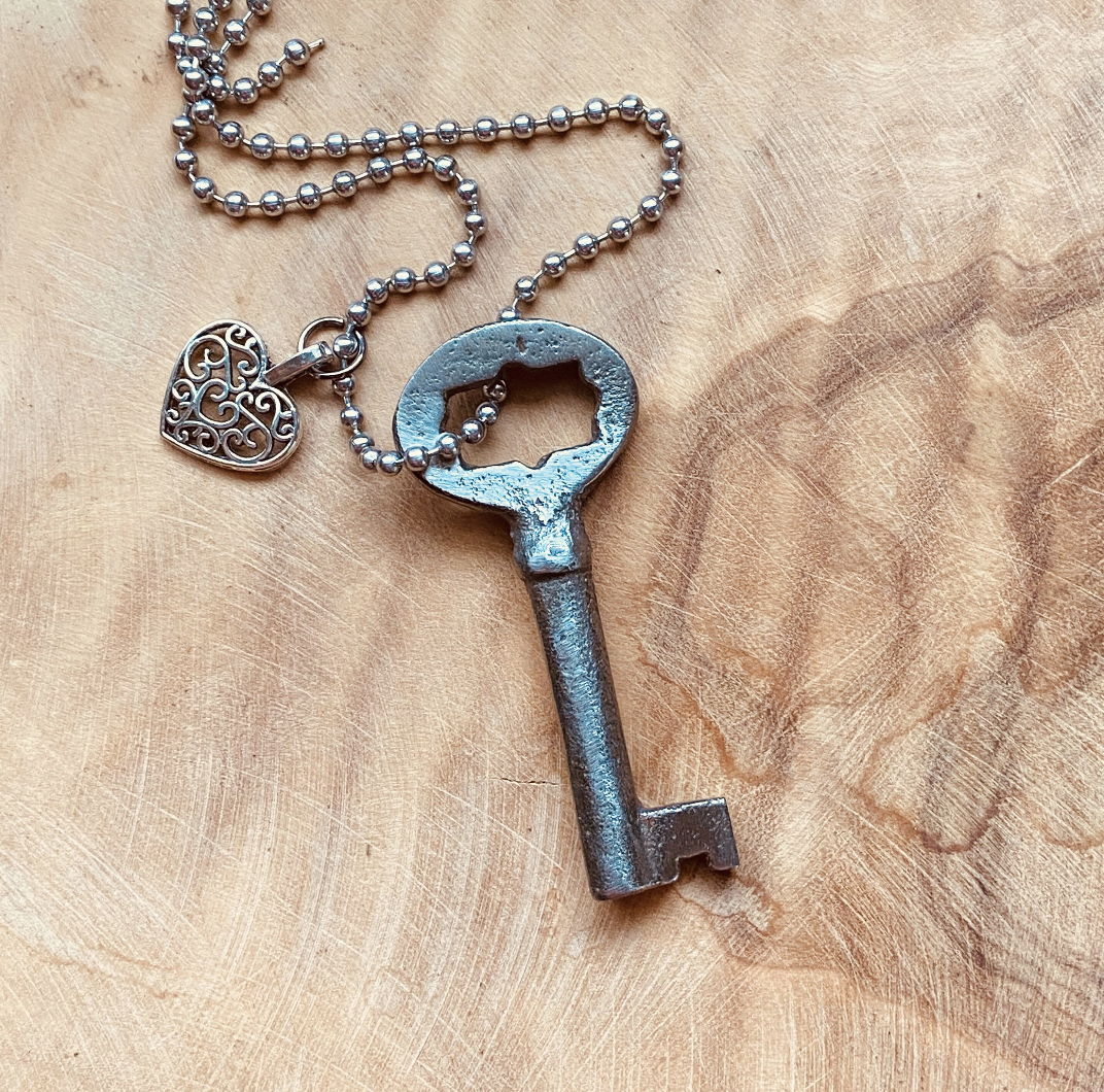 Vintage Skeleton Key Necklace or Keychain, Authentic Upcycled Key Jewelry, Rustic Antique Key Pendant, Custom Chain & Charm Options