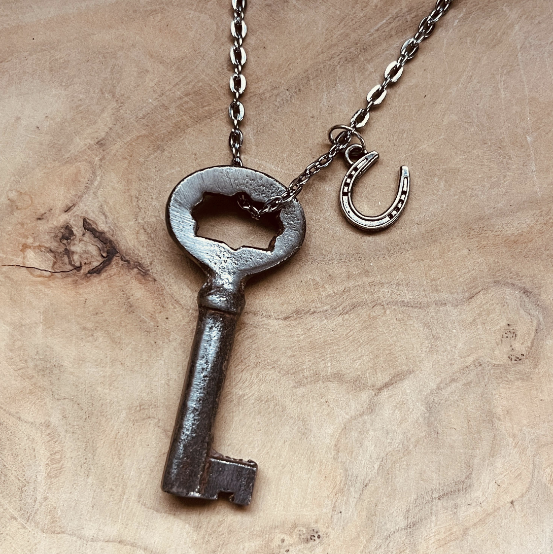 Vintage Skeleton Key Necklace or Keychain, Authentic Upcycled Key Jewelry, Rustic Antique Key Pendant, Custom Chain & Charm Options