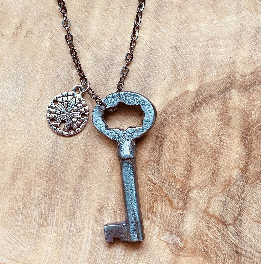 Vintage Skeleton Key Necklace or Keychain, Authentic Upcycled Key Jewelry, Rustic Antique Key Pendant, Custom Chain & Charm Options