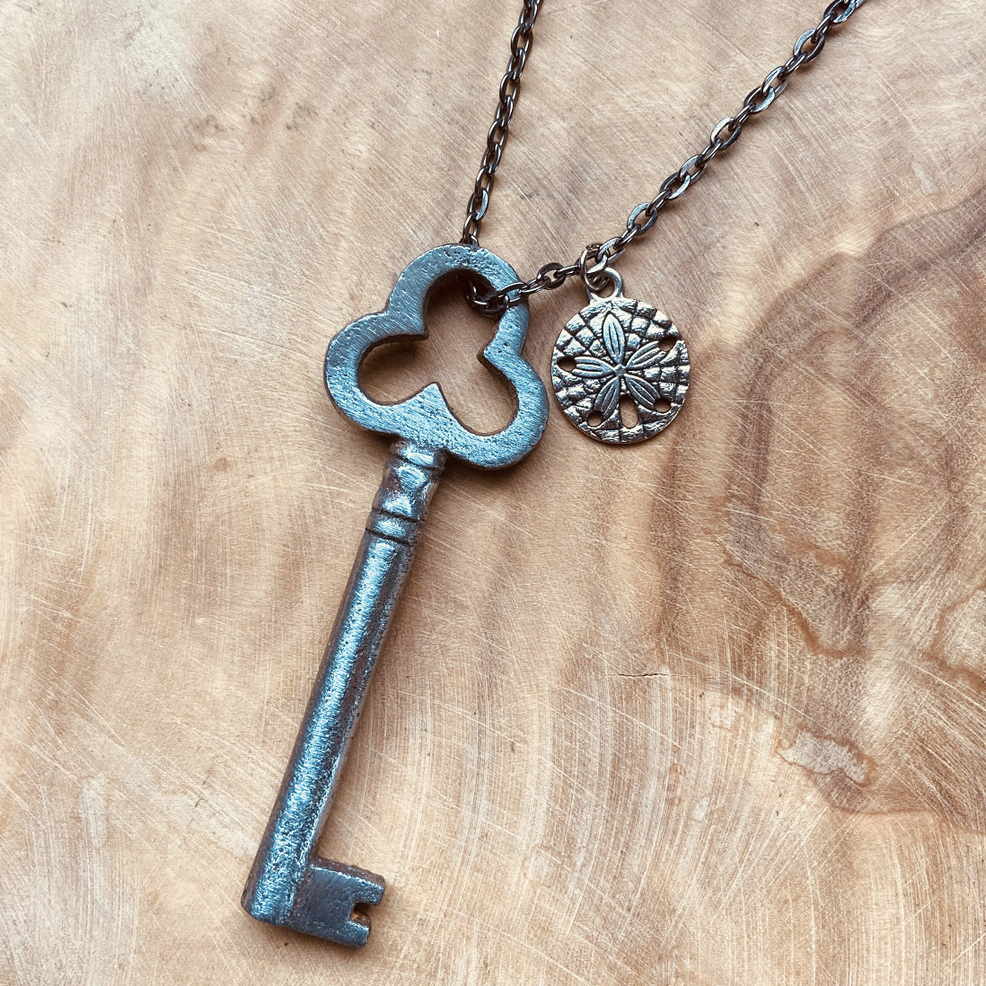 Authentic Vintage Skeleton Key Necklace or Keychain, Upcycled Real Vintage Key Jewelry, Rustic Skeleton Key Pendant, Custom Chain & Charm