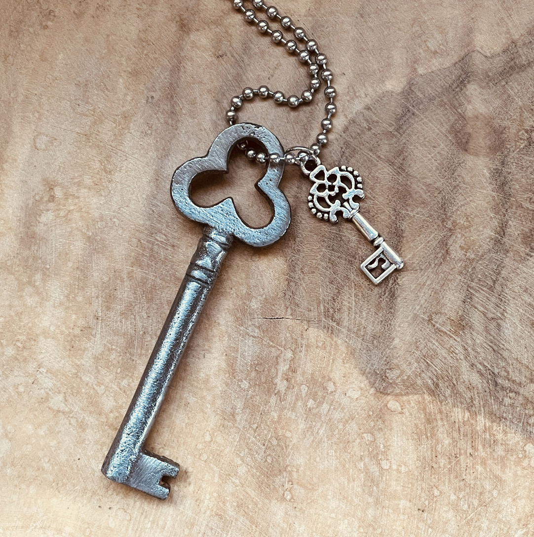 Authentic Vintage Skeleton Key Necklace or Keychain, Upcycled Real Vintage Key Jewelry, Rustic Skeleton Key Pendant, Custom Chain & Charm