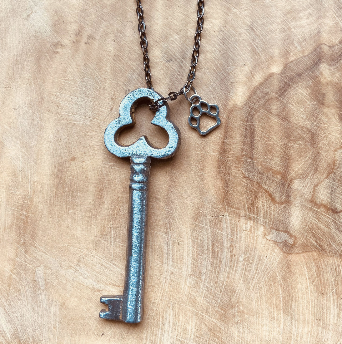 Authentic Vintage Skeleton Key Necklace or Keychain, Upcycled Real Vintage Key Jewelry, Rustic Skeleton Key Pendant, Custom Chain & Charm