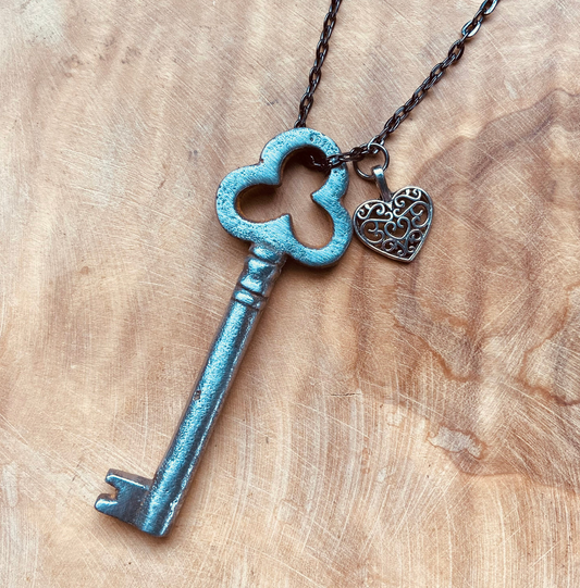 Authentic Vintage Skeleton Key Necklace or Keychain, Upcycled Real Vintage Key Jewelry, Rustic Skeleton Key Pendant, Custom Chain & Charm