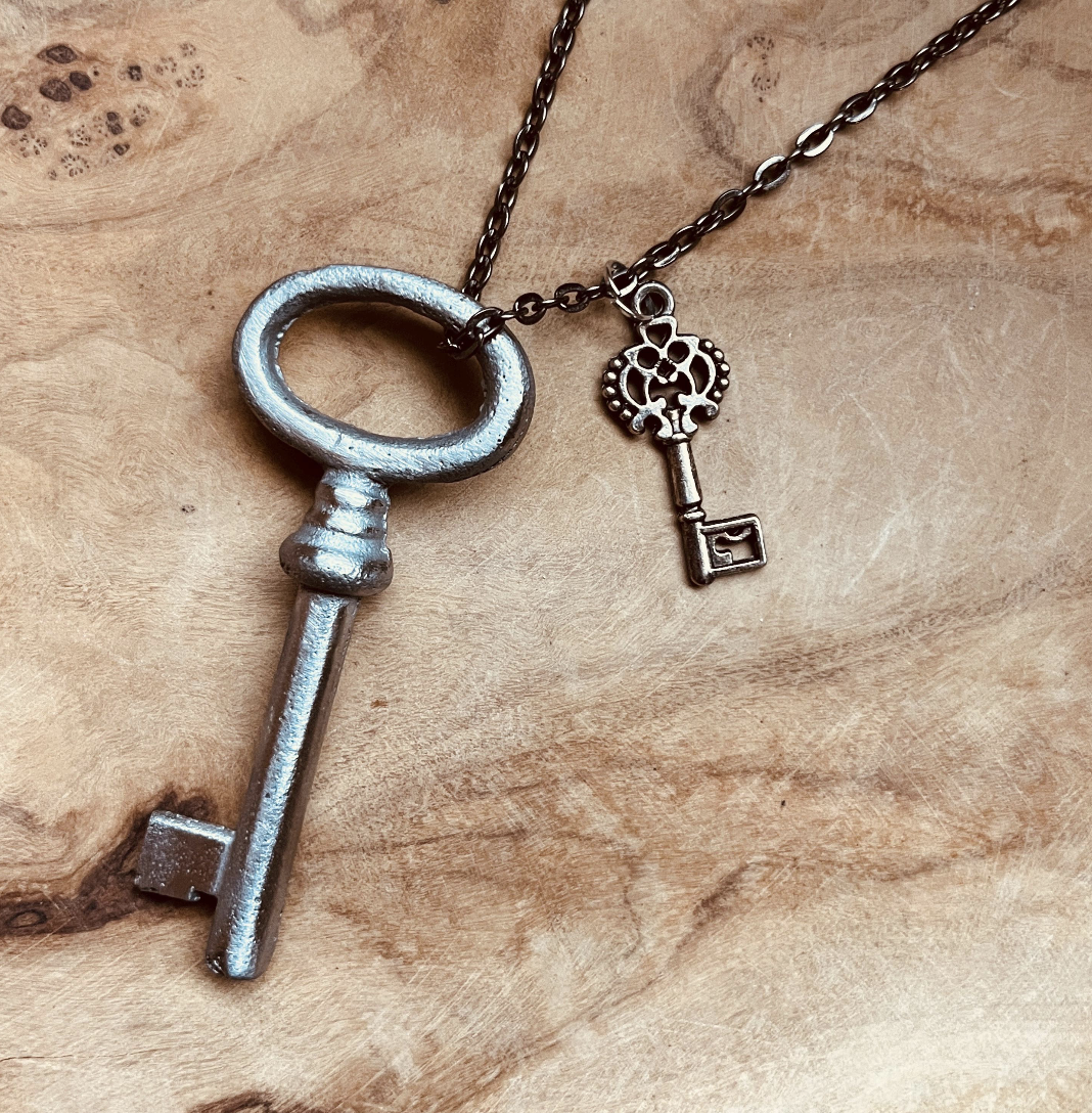 Authentic Vintage Skeleton Key Necklace or Keychain, Upcycled Real Vintage Key Jewelry, Rustic Skeleton Key Pendant, Custom Chain & Charm Options