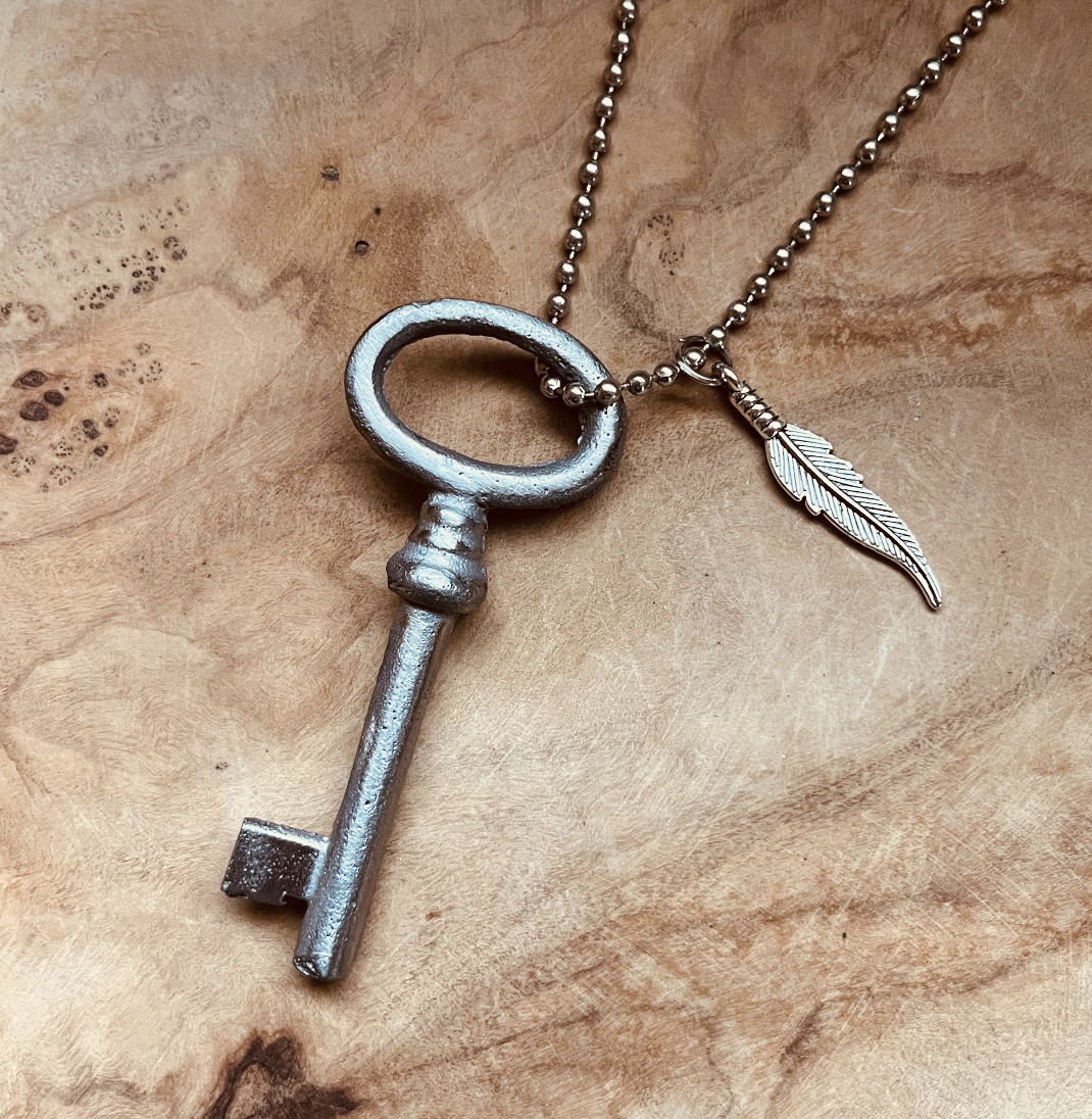 Authentic Vintage Skeleton Key Necklace or Keychain, Upcycled Real Vintage Key Jewelry, Rustic Skeleton Key Pendant, Custom Chain & Charm Options