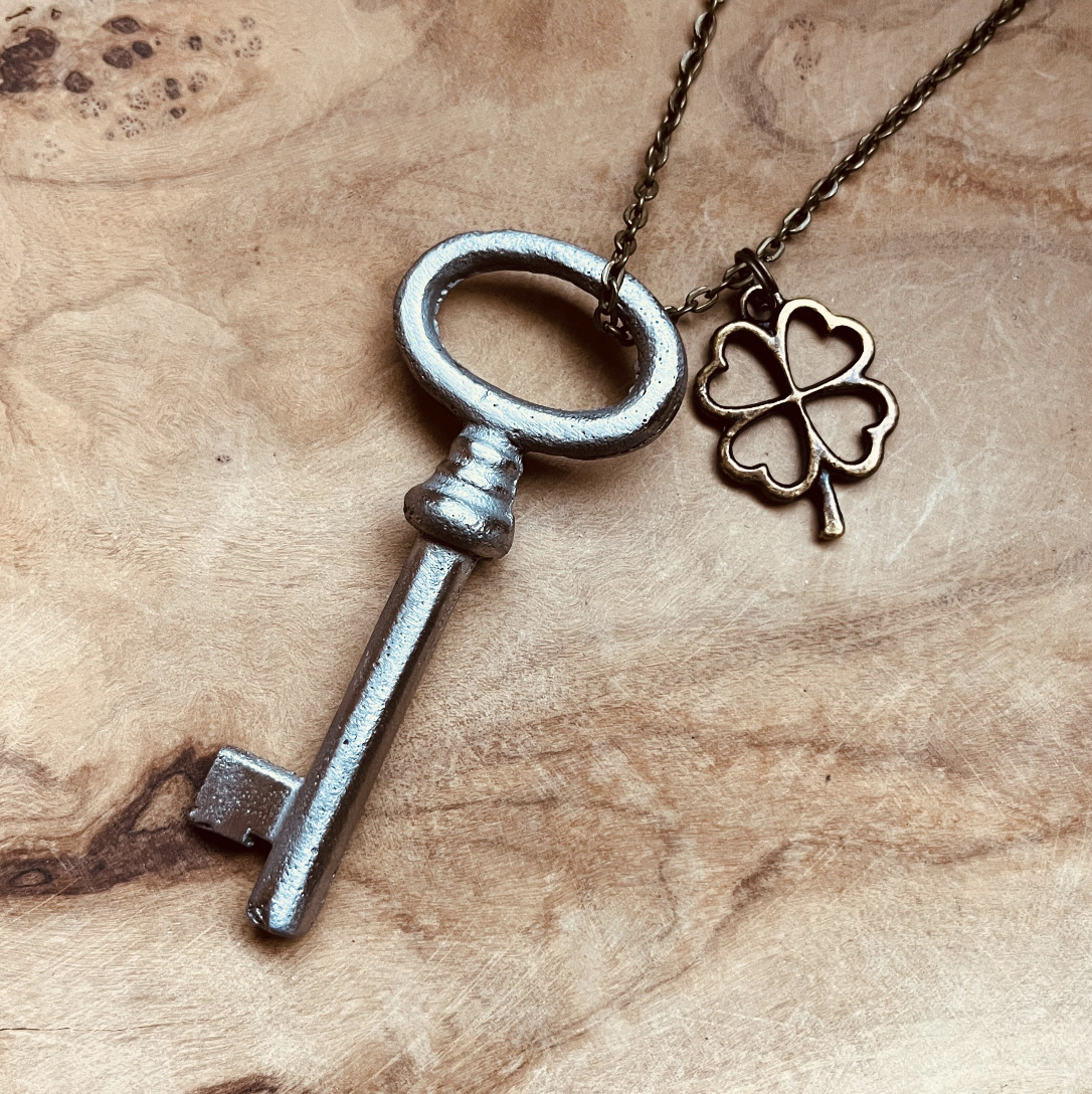 Authentic Vintage Skeleton Key Necklace or Keychain, Upcycled Real Vintage Key Jewelry, Rustic Skeleton Key Pendant, Custom Chain & Charm Options