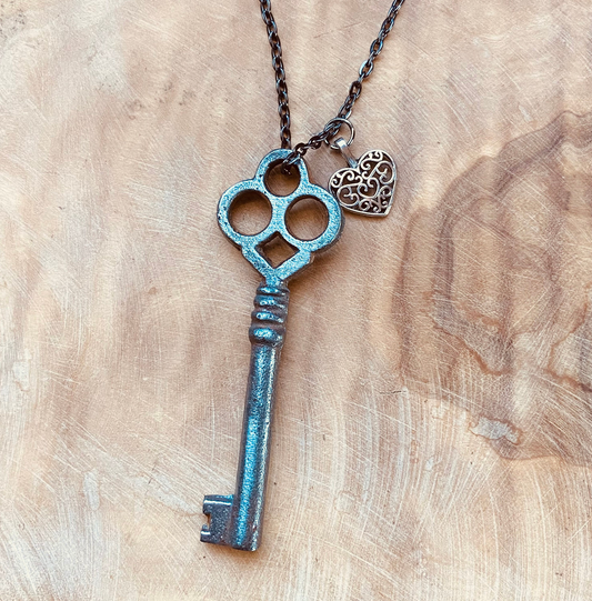 One-of-a-Kind Vintage Skeleton Key Necklace or Keychain, Authentic Upcycled Key Pendant, Industrial Metal Key Necklace, Personalized Chain & Charm Options