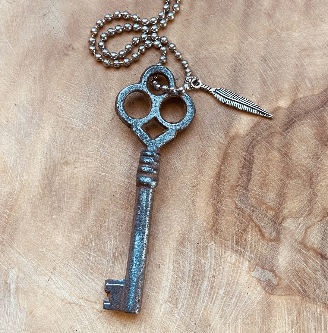 One-of-a-Kind Vintage Skeleton Key Necklace or Keychain, Authentic Upcycled Key Pendant, Industrial Metal Key Necklace, Personalized Chain & Charm Options