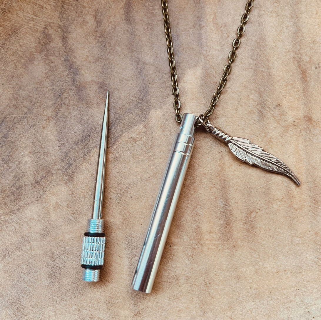 Functional Brass Stick Necklace – Hidden Tool Pendant, Everyday Carry Necklace, Tool Keychain, Toothpick, Custom Charm, Useful Necklace, Craft Jewelry, Silver Tube, Unique Gift
