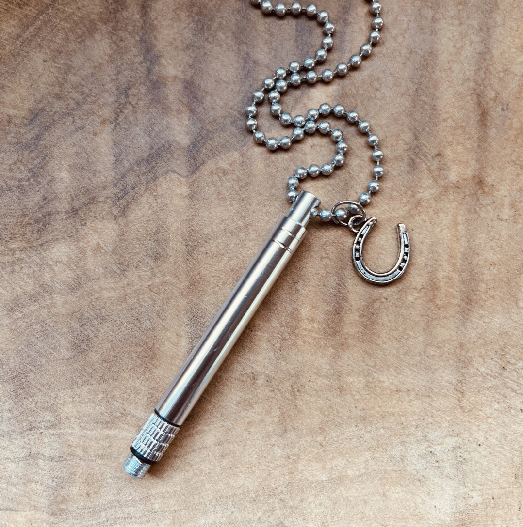 Functional Brass Stick Necklace – Hidden Tool Pendant, Everyday Carry Necklace, Tool Keychain, Toothpick, Custom Charm, Useful Necklace, Craft Jewelry, Silver Tube, Unique Gift