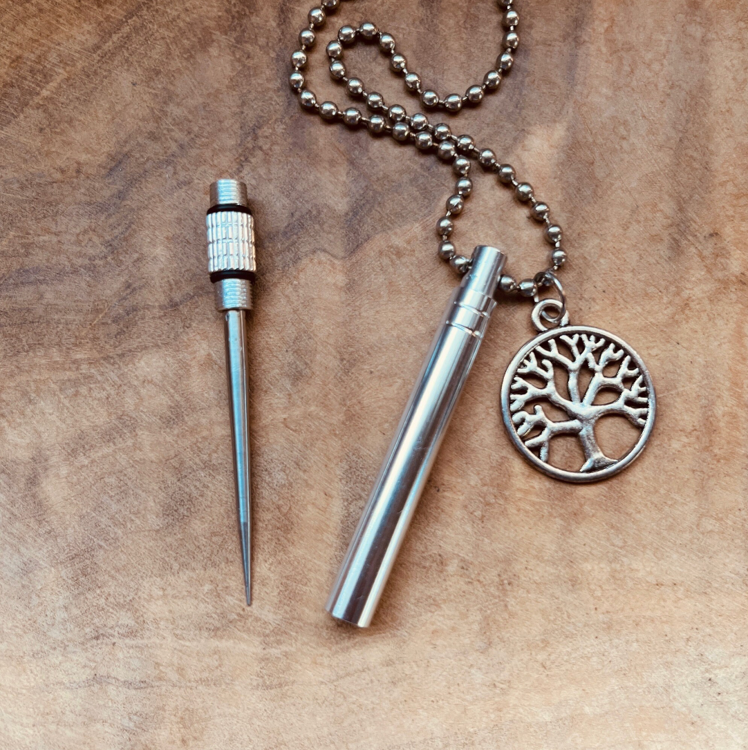 Functional Brass Stick Necklace – Hidden Tool Pendant, Everyday Carry Necklace, Tool Keychain, Toothpick, Custom Charm, Useful Necklace, Craft Jewelry, Silver Tube, Unique Gift