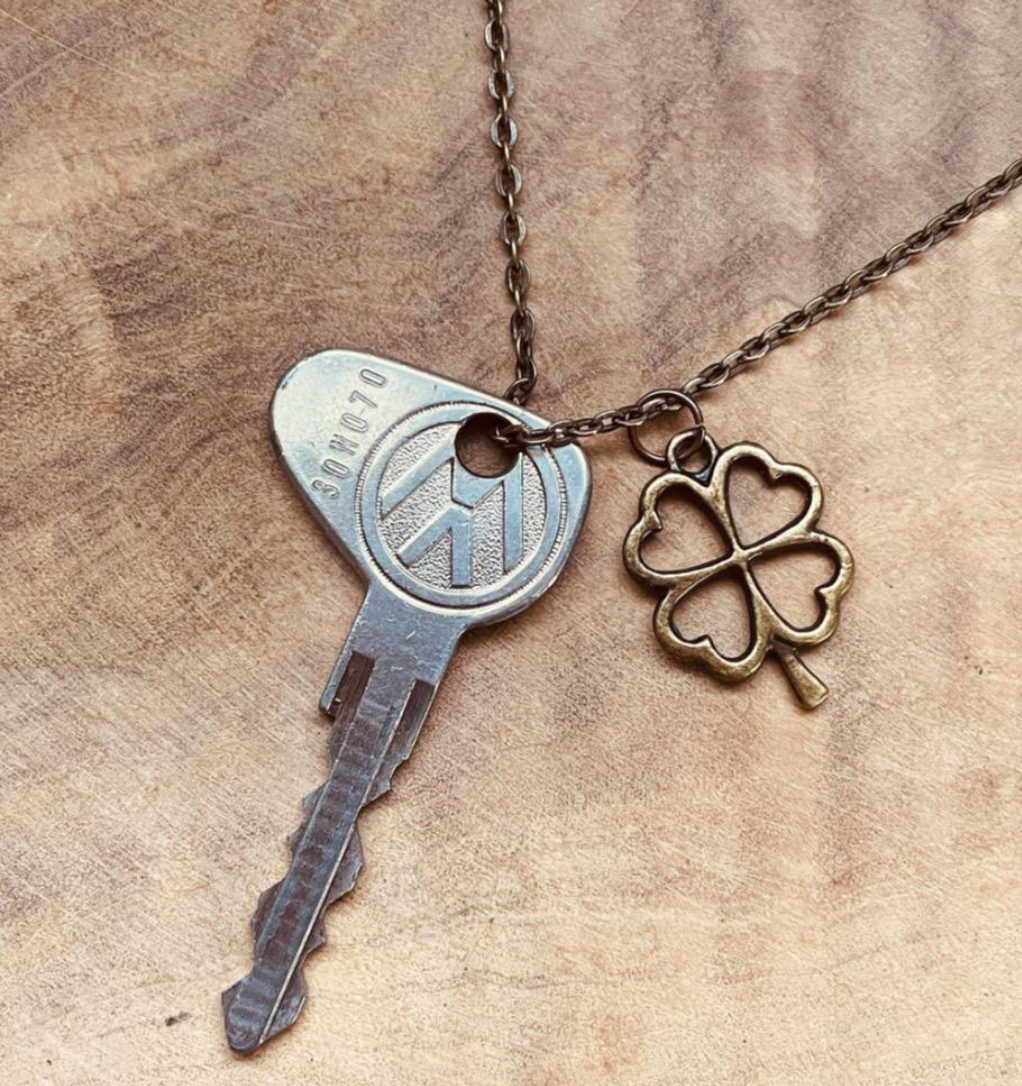 Vintage Volkswagen Key Necklace or Keychain, VW Beetle Bus Golf Jetta Rabbit, Classic VW Accessory