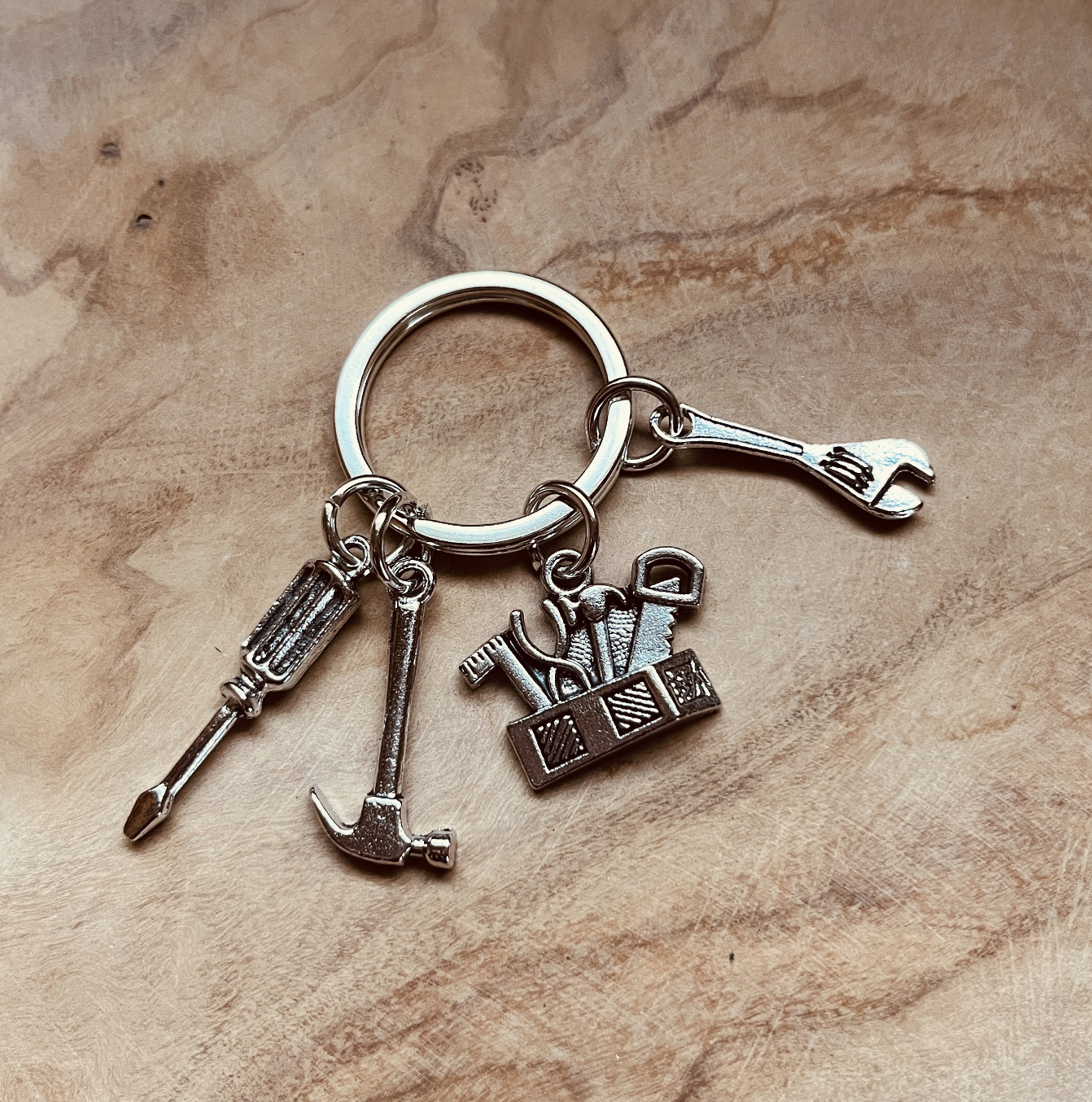 Tool Keychain, Handyman Keychain, Wrench Hammer Screwdriver Charm Keychain, Mechanic Gift, Tradesman Accessories