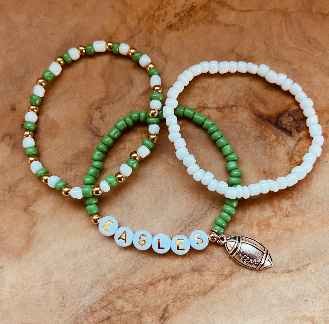 Philadelphia Eagles Stretch Bracelet Set, Eagles Jewelry, Football Charm Bracelet, Philly Fan Accessories, Game Day Jewelry