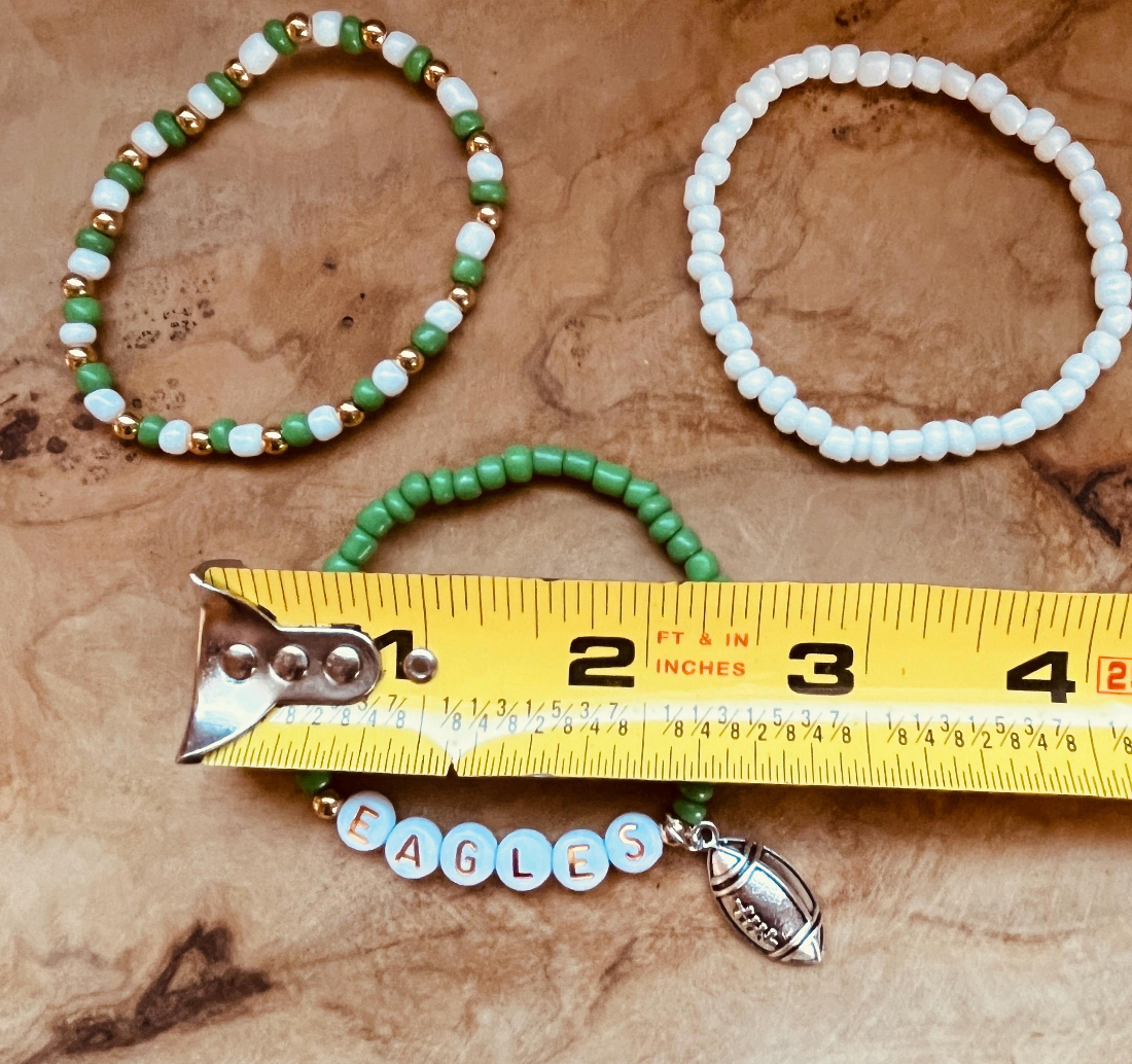 Philadelphia Eagles Stretch Bracelet Set, Eagles Jewelry, Football Charm Bracelet, Philly Fan Accessories, Game Day Jewelry