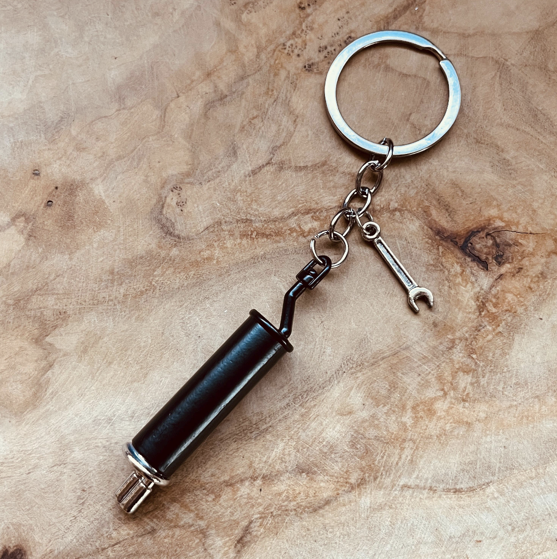 Exhaust Pipe Keychain with Wrench Charm, Car Enthusiast Keychain, Mechanic Keychain, Automotive Gift for Car Lovers, Gearhead Accessories