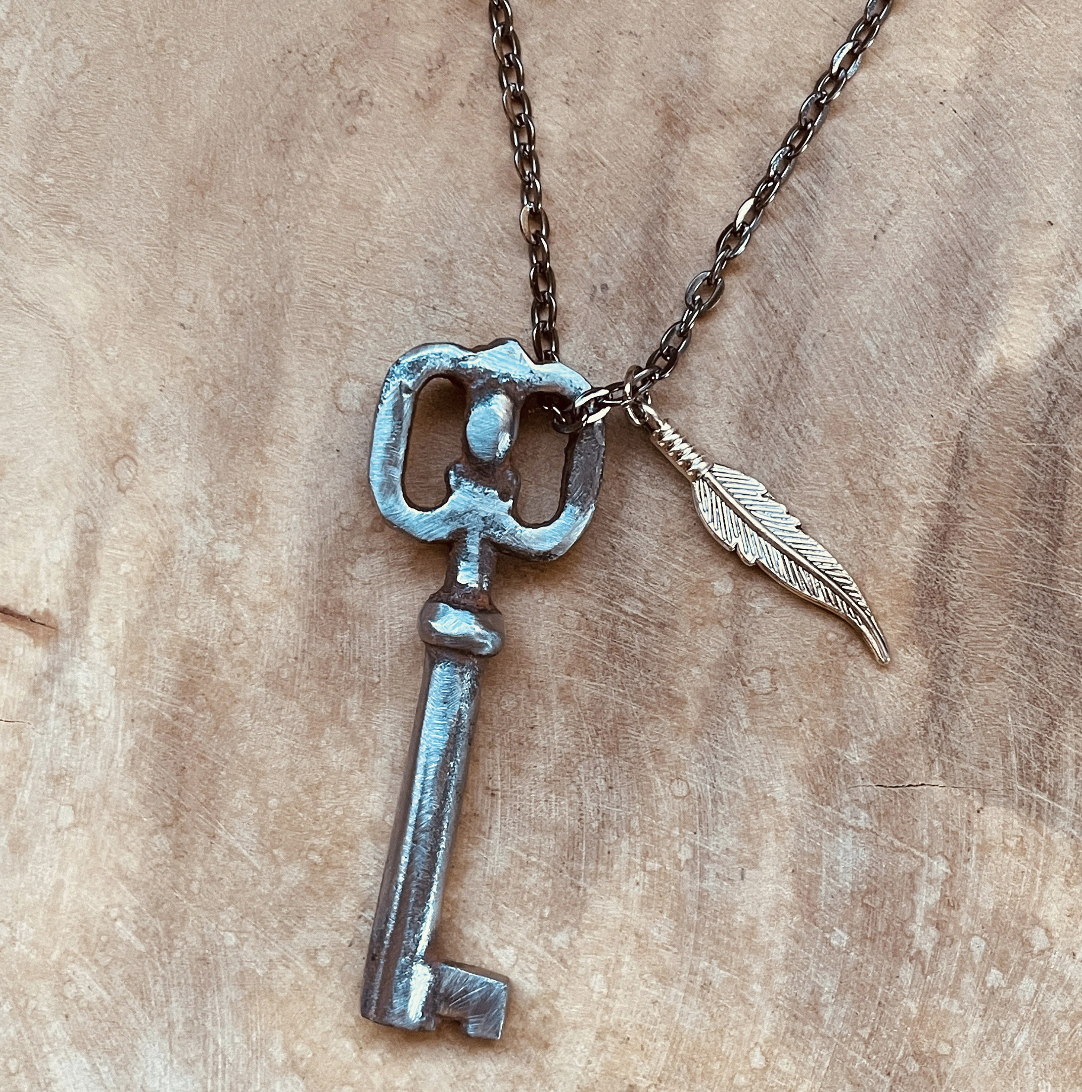 Authentic Vintage Skeleton Key Necklace or Keychain, Antique Skeleton Key Jewelry, Custom Chain & Charm
