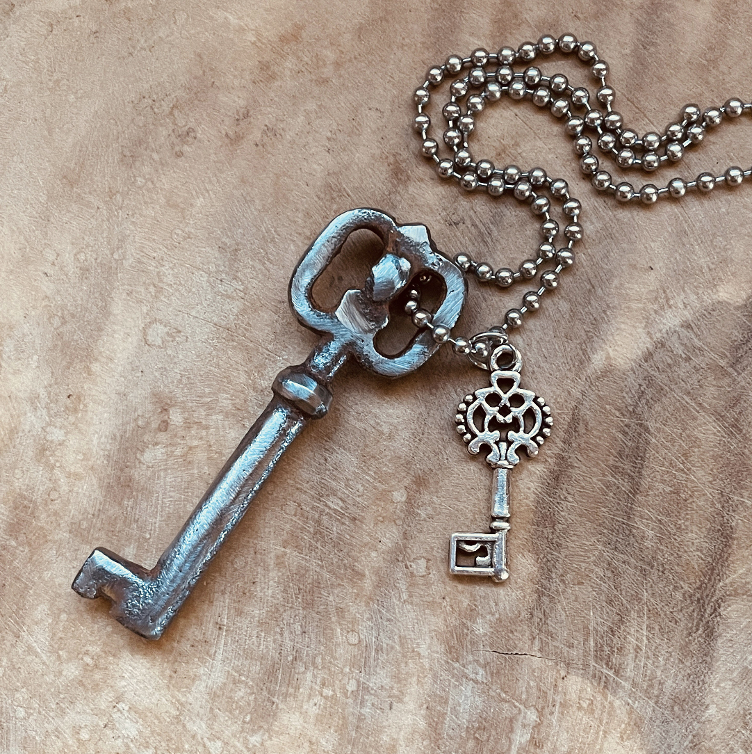 Authentic Vintage Skeleton Key Necklace or Keychain, Antique Skeleton Key Jewelry, Custom Chain & Charm
