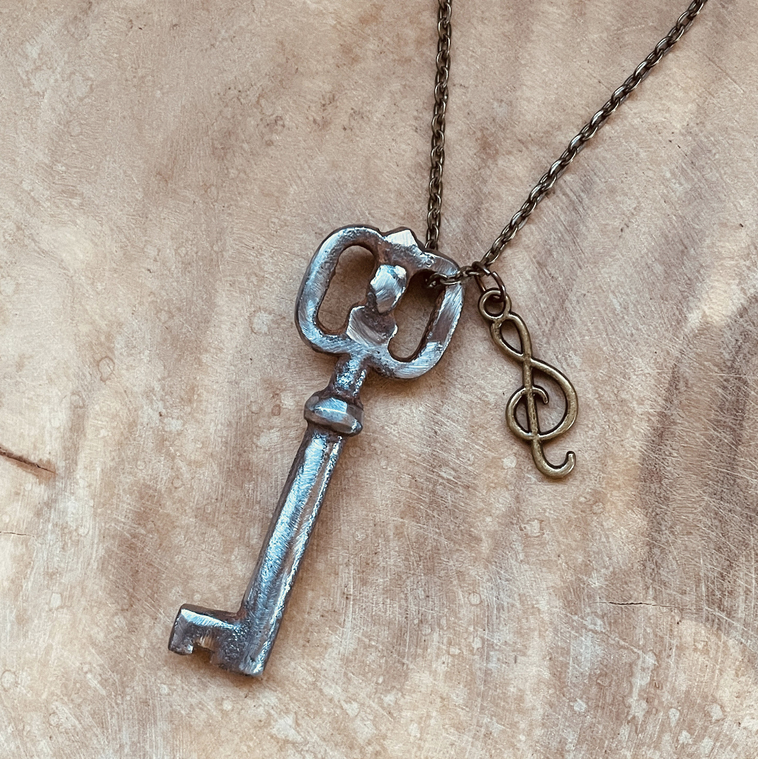 Authentic Vintage Skeleton Key Necklace or Keychain, Antique Skeleton Key Jewelry, Custom Chain & Charm