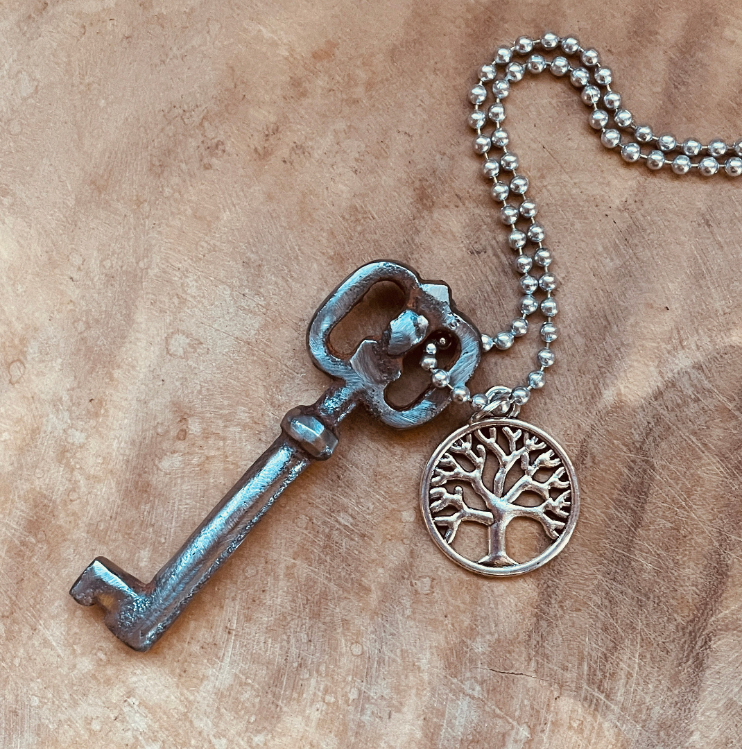 Authentic Vintage Skeleton Key Necklace or Keychain, Antique Skeleton Key Jewelry, Custom Chain & Charm