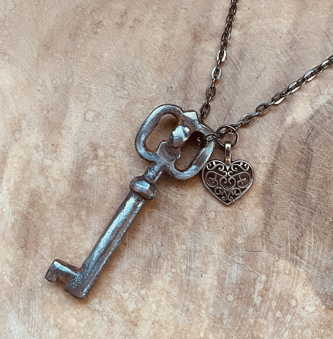 Authentic Vintage Skeleton Key Necklace or Keychain, Antique Skeleton Key Jewelry, Custom Chain & Charm