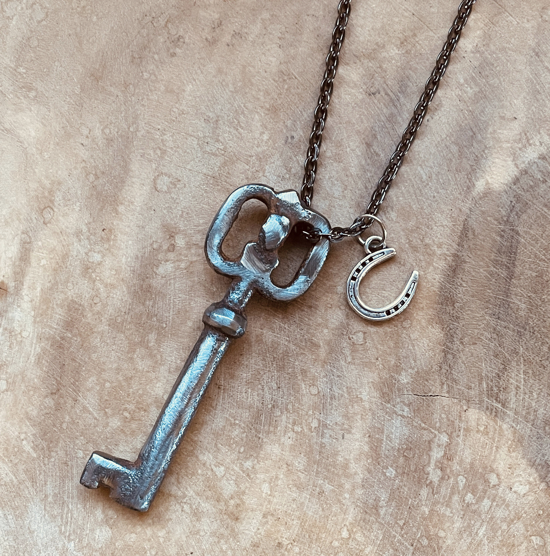 Authentic Vintage Skeleton Key Necklace or Keychain, Antique Skeleton Key Jewelry, Custom Chain & Charm