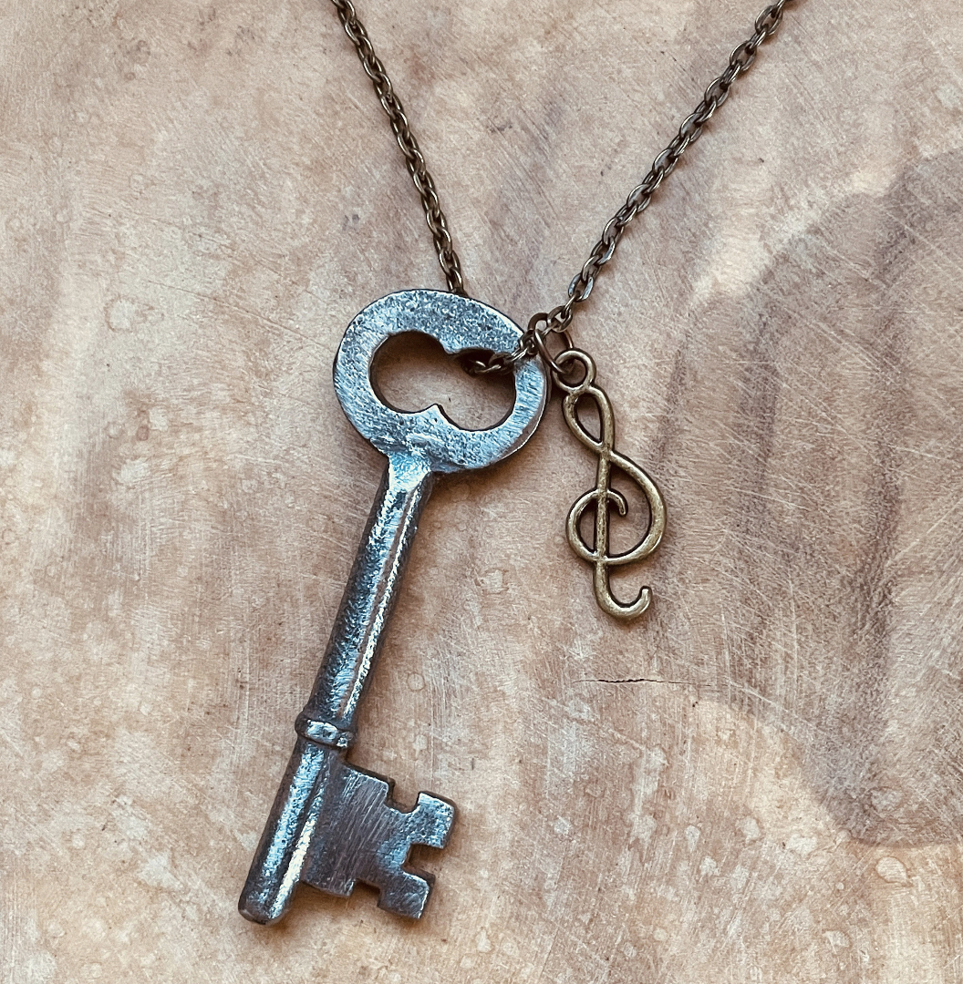 Authentic Vintage Skeleton Key Necklace or Keychain, Antique Skeleton Key Jewelry, Custom Chain & Charm