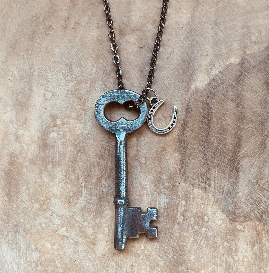 Authentic Vintage Skeleton Key Necklace or Keychain, Antique Skeleton Key Jewelry, Custom Chain & Charm