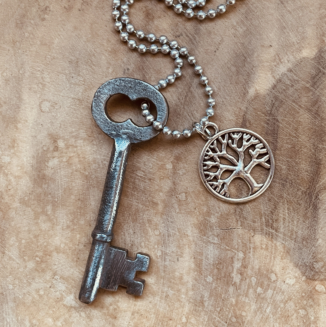 Authentic Vintage Skeleton Key Necklace or Keychain, Antique Skeleton Key Jewelry, Custom Chain & Charm