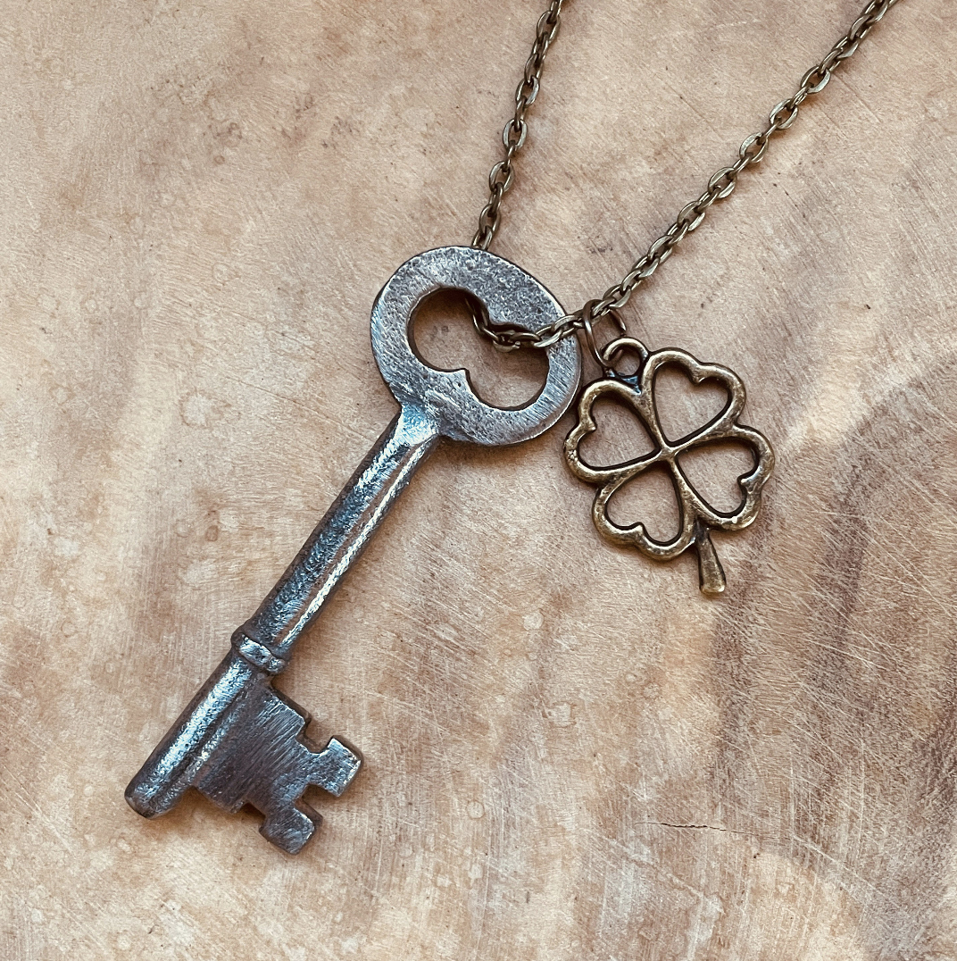 Authentic Vintage Skeleton Key Necklace or Keychain, Antique Skeleton Key Jewelry, Custom Chain & Charm