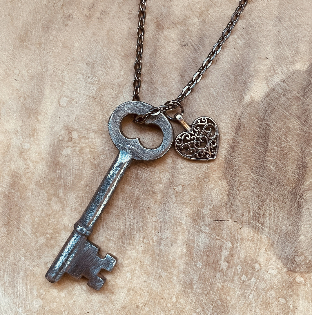 Authentic Vintage Skeleton Key Necklace or Keychain, Antique Skeleton Key Jewelry, Custom Chain & Charm