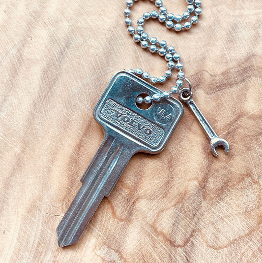 Vintage Volvo Key Necklace or Keychain, Upcycled Authentic Car Key with Custom Chain & Charm