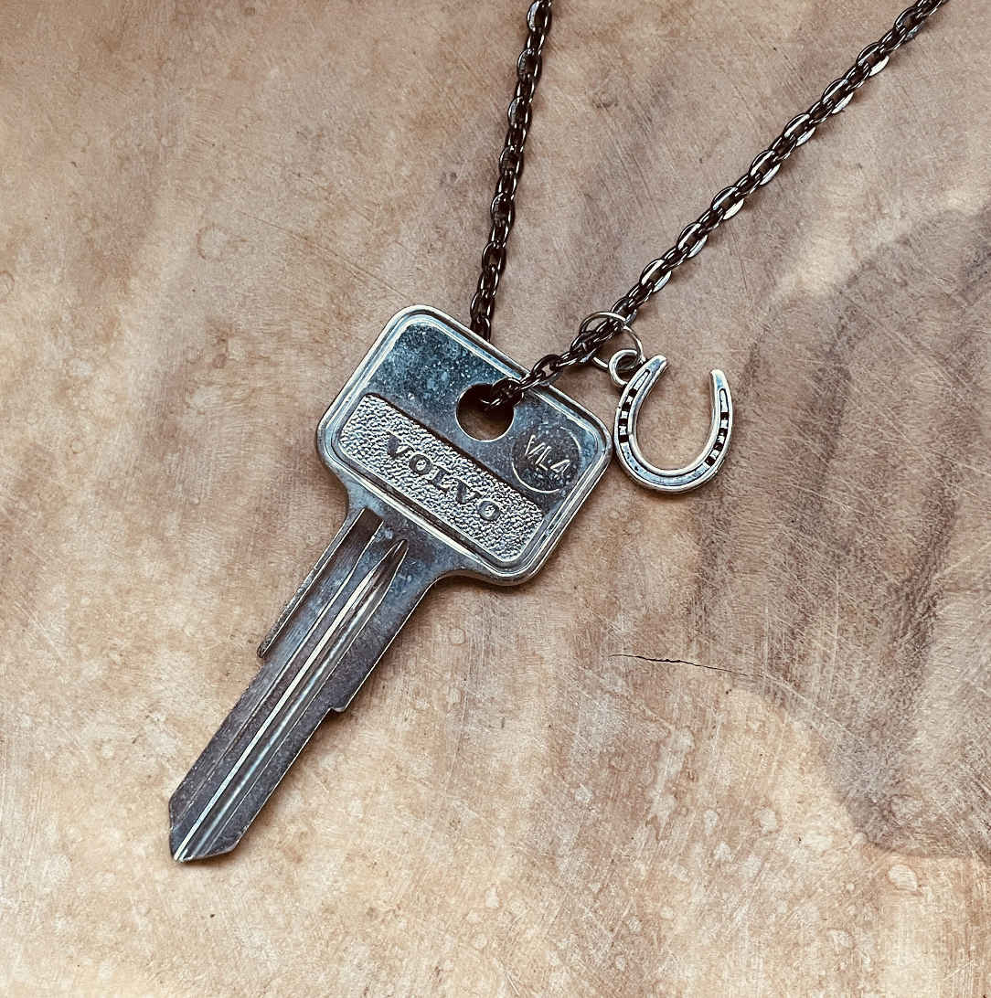 Vintage Volvo Key Necklace or Keychain, Upcycled Authentic Car Key with Custom Chain & Charm