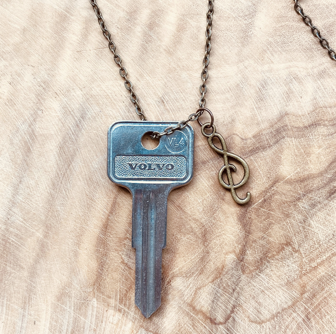 Vintage Volvo Key Necklace or Keychain, Upcycled Authentic Car Key with Custom Chain & Charm