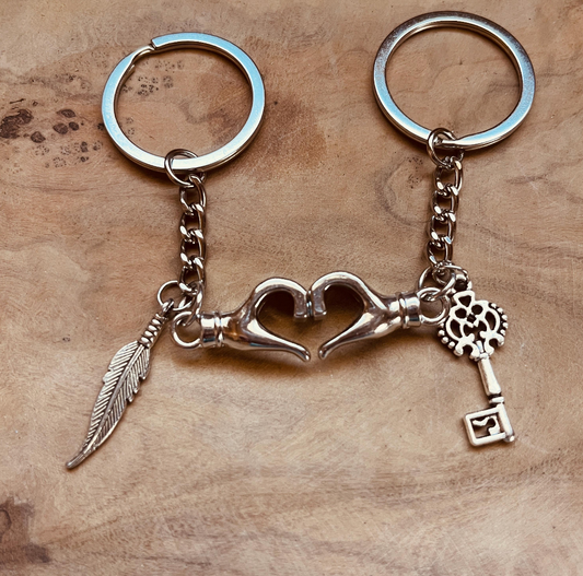 Best Friends Keychain Set of 2 Magnetic Hand Heart Keychains Friendship Gift, Bag Charms, BFF